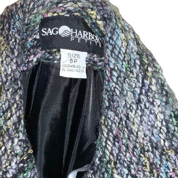 Sag Harbor Petite Womens Tweed Jacket Size 8P Multicolor Textured Style - Picture 3 of 3